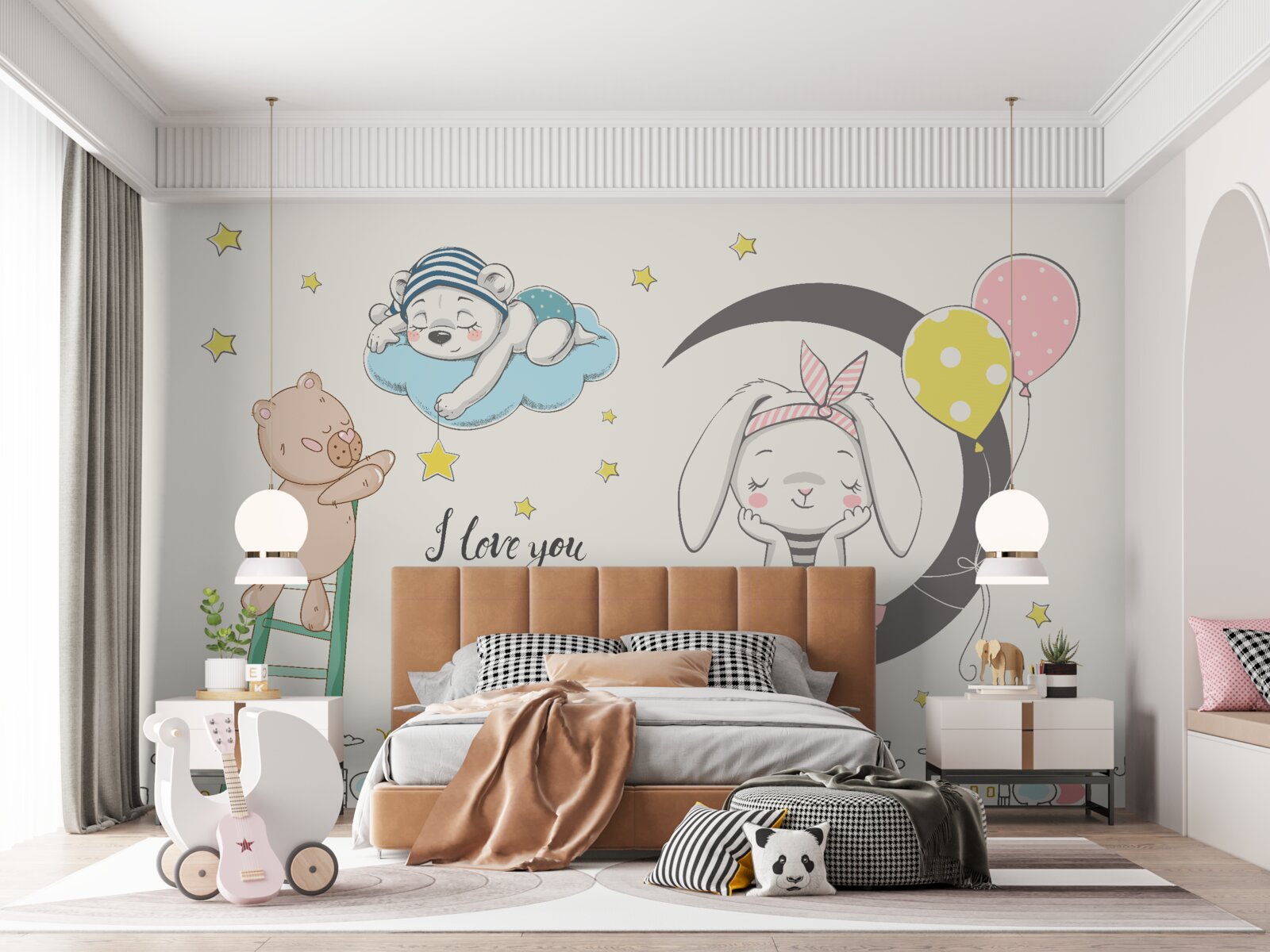 Fotobehang dieren over de stad in het donker van de nacht