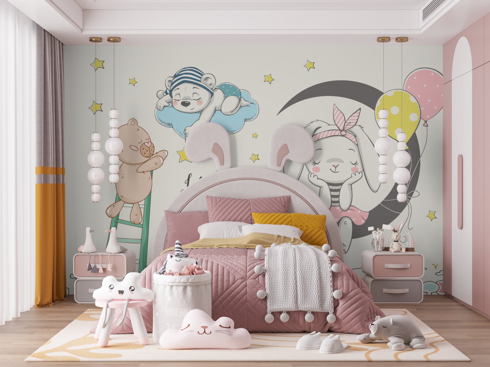 Fotobehang dieren over de stad in het donker van de nacht