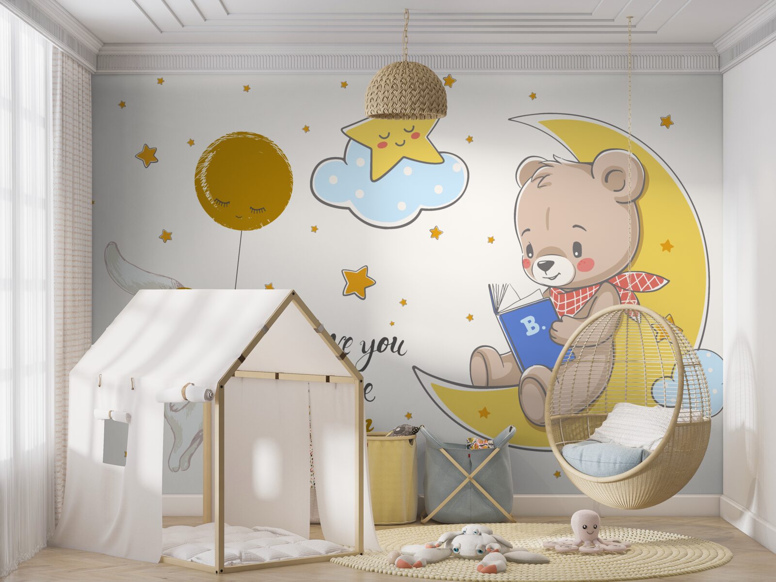 Fotobehang beertje leest verhaaltjes voor aan haas