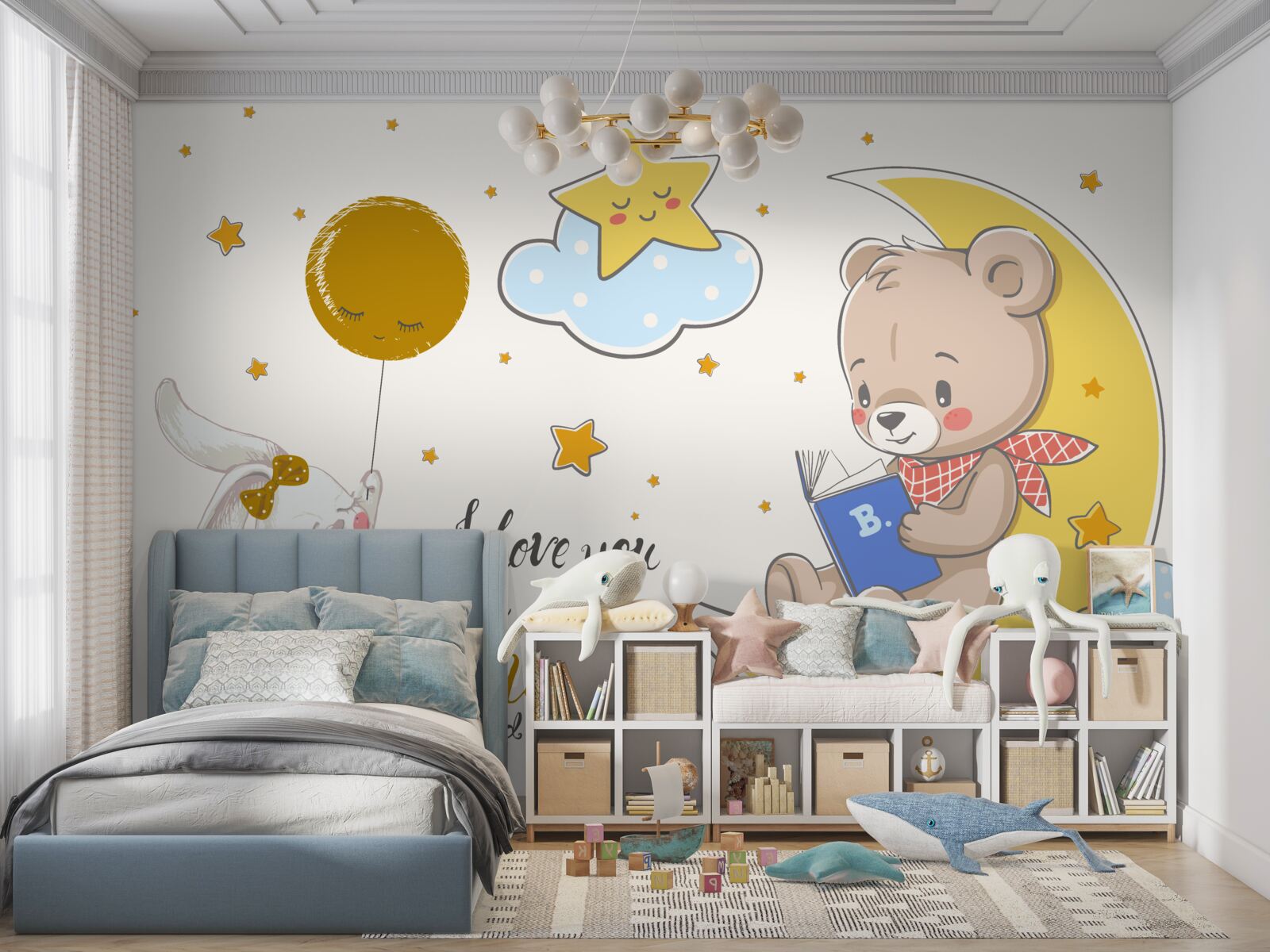 Fotobehang beertje leest verhaaltjes voor aan haas