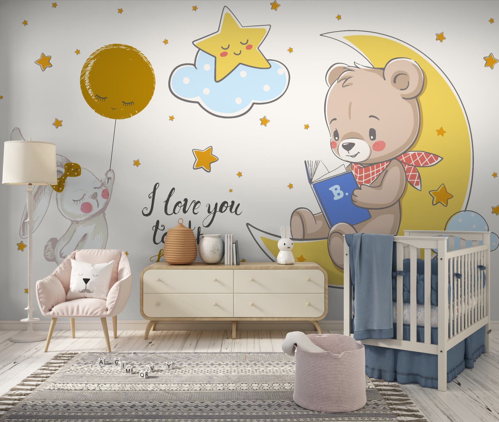 Fotobehang beertje leest verhaaltjes voor aan haas