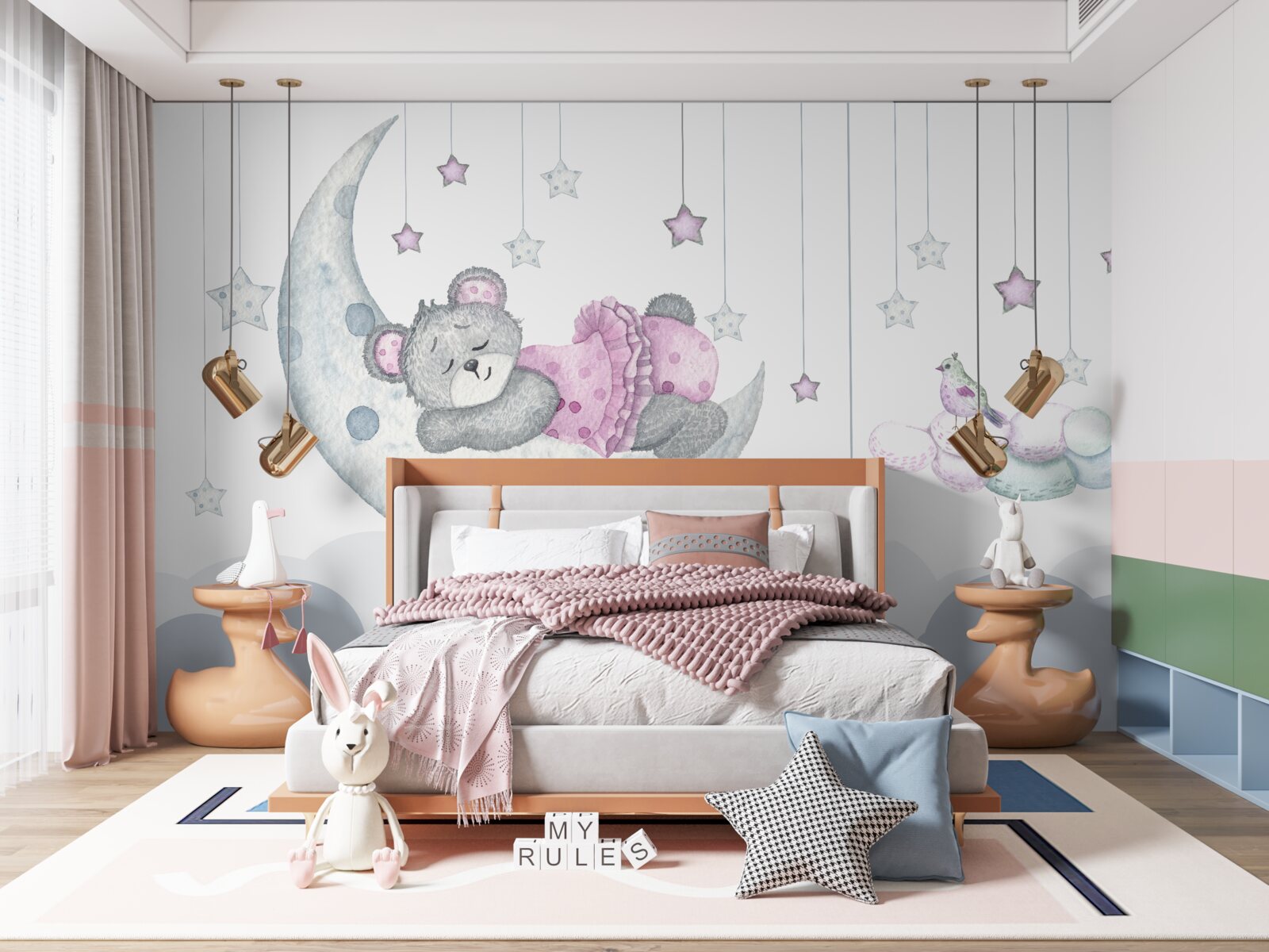 Fotobehang schattige beer op aarde satelliet