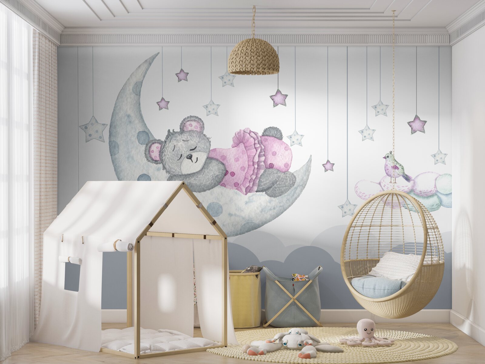 Fotobehang schattige beer op aarde satelliet