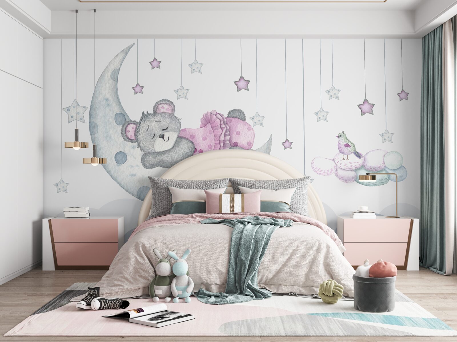 Fotobehang schattige beer op aarde satelliet