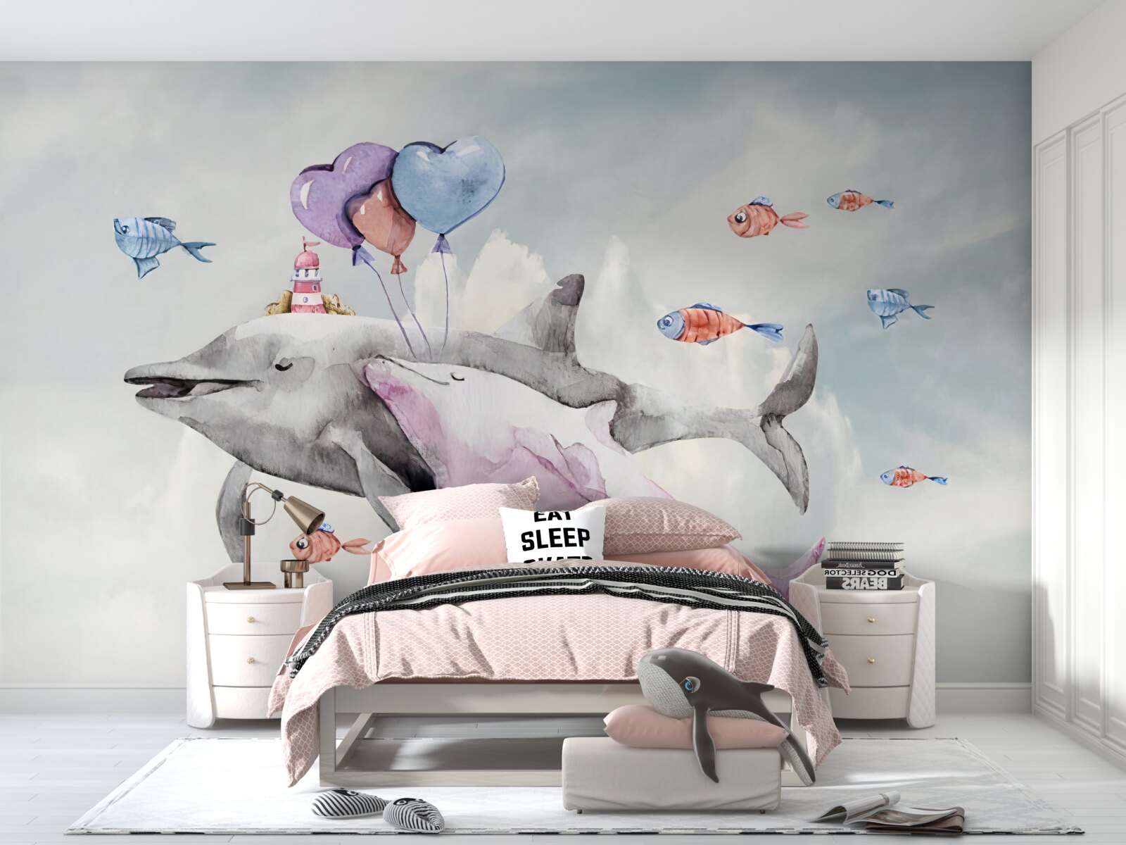 Fotobehang twee dolfijnen met ballen