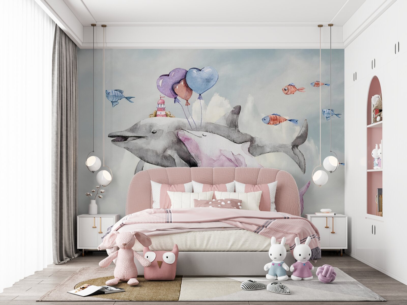 Fotobehang twee dolfijnen met ballen