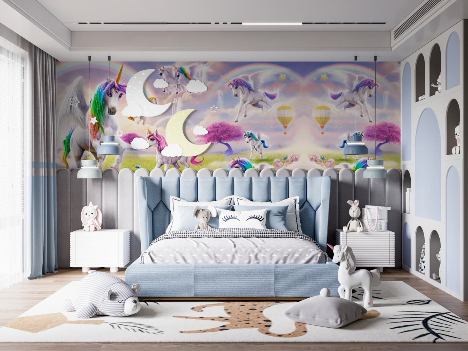 Fotobehang eenhoorns met glinsterende regenboogvacht als in een sprookje