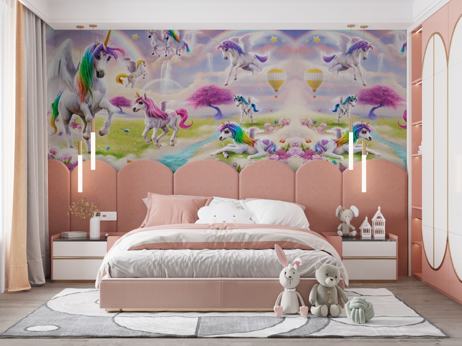 Fotobehang eenhoorns met glinsterende regenboogvacht als in een sprookje