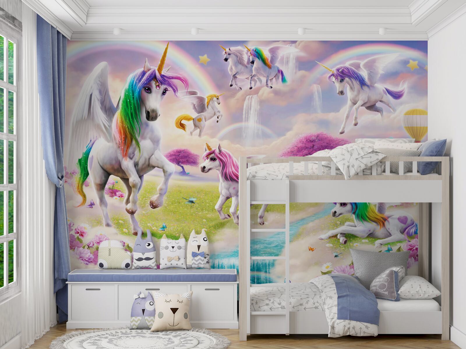 Fotobehang magische eenhoorns in een bosschage