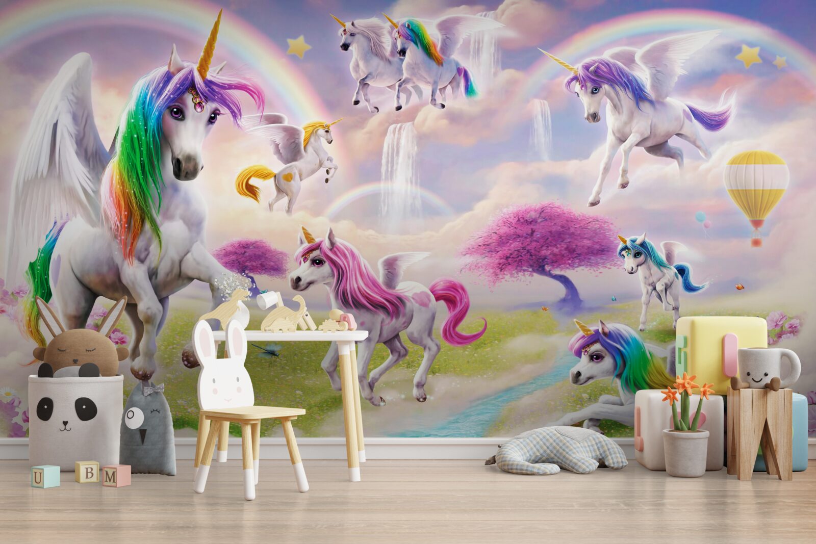 Fotobehang magische eenhoorns in een bosschage