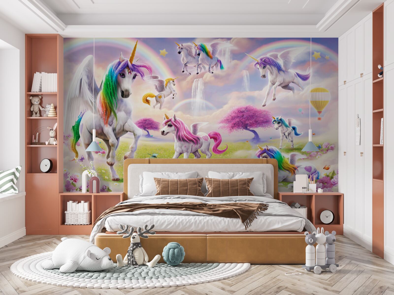 Fotobehang magische eenhoorns in een bosschage