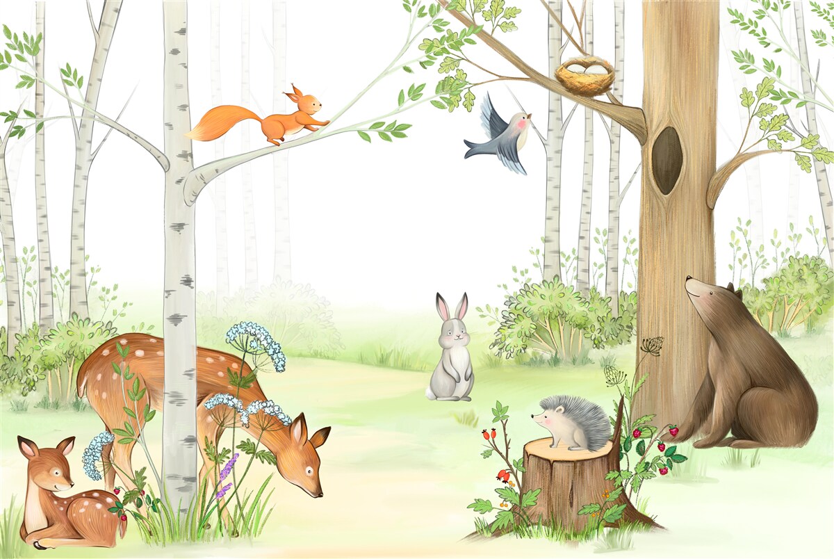 Fotobehang dieren in het bos komen tot leven in de lente