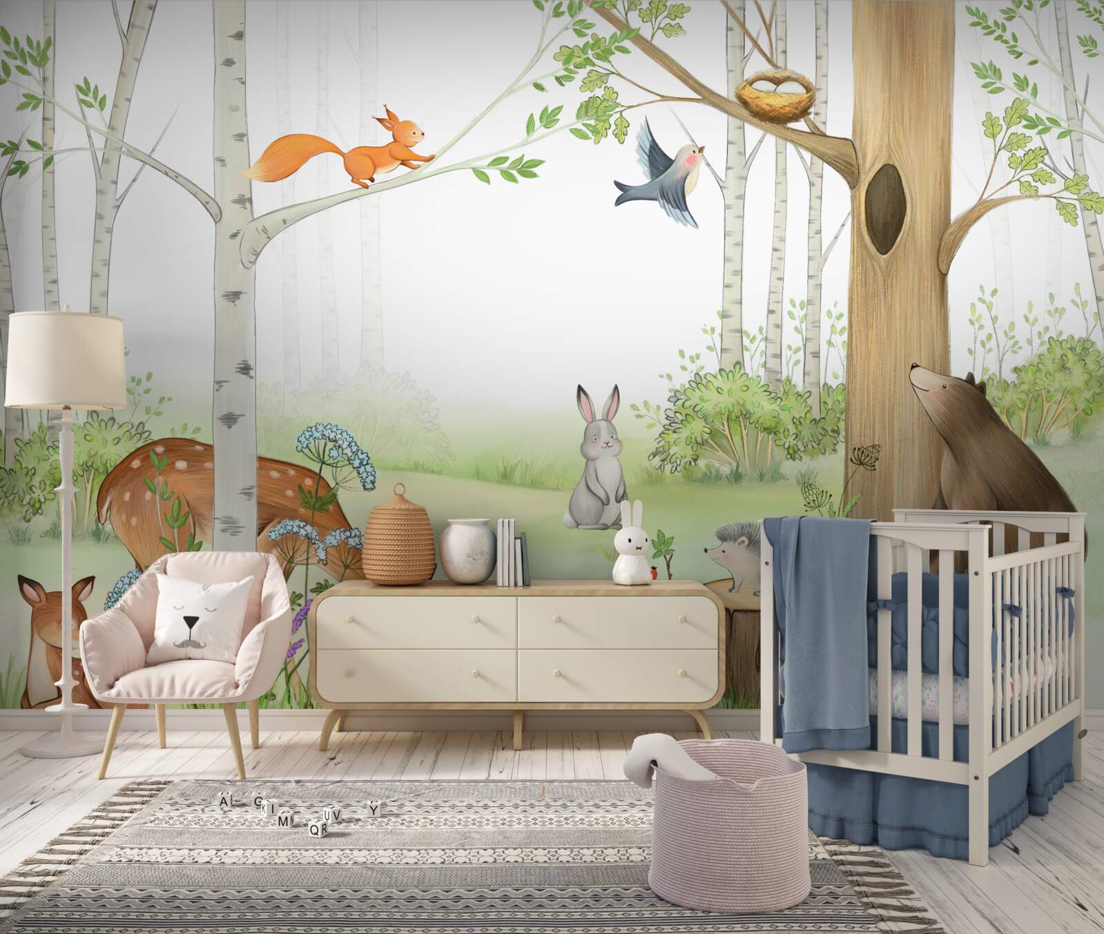 Fotobehang dieren in het bos komen tot leven in de lente