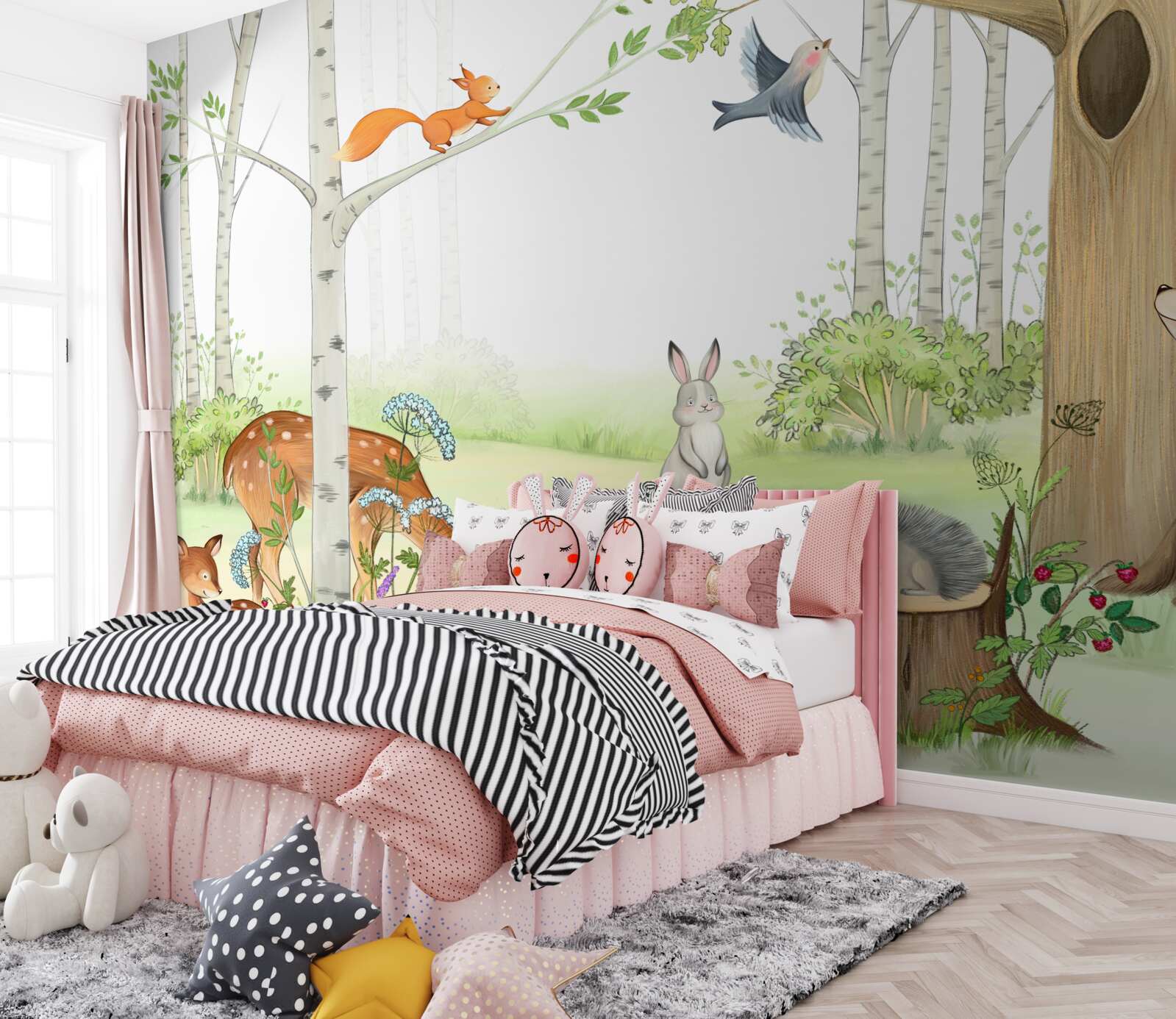 Fotobehang dieren in het bos komen tot leven in de lente