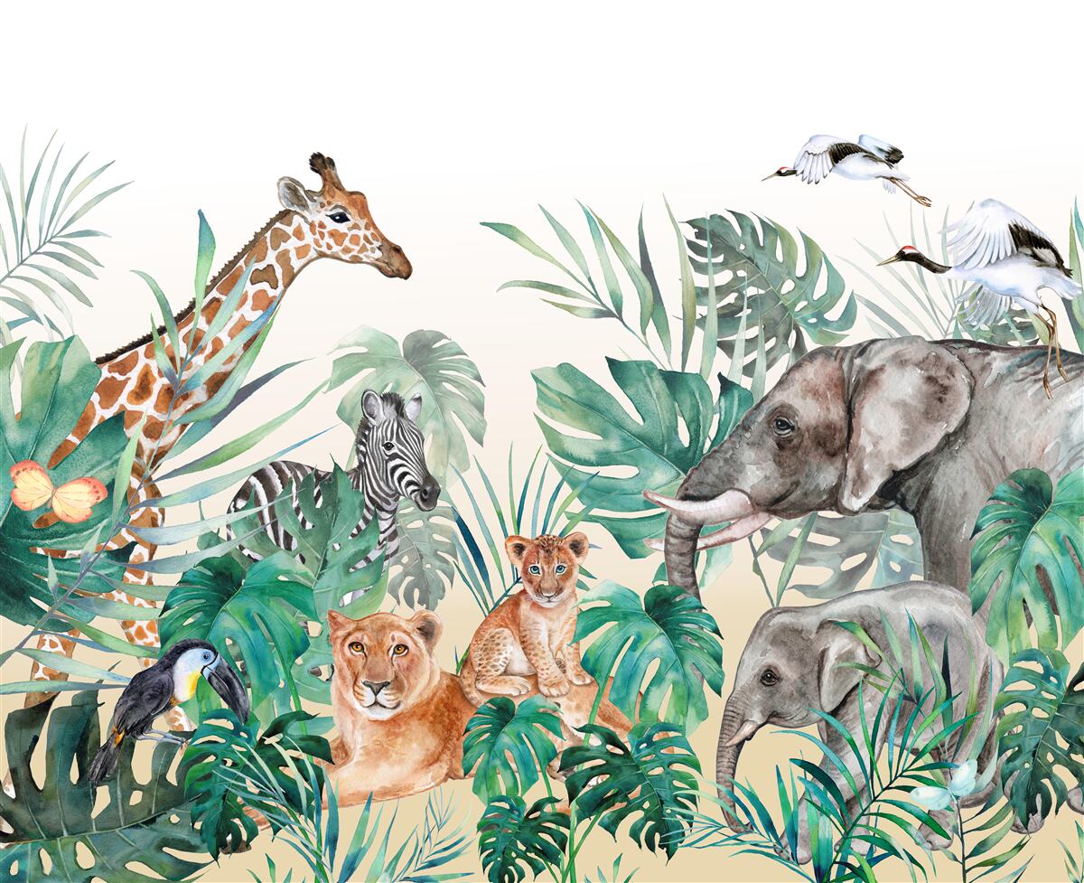 Fotobehang dieren van afrika tussen de bladeren