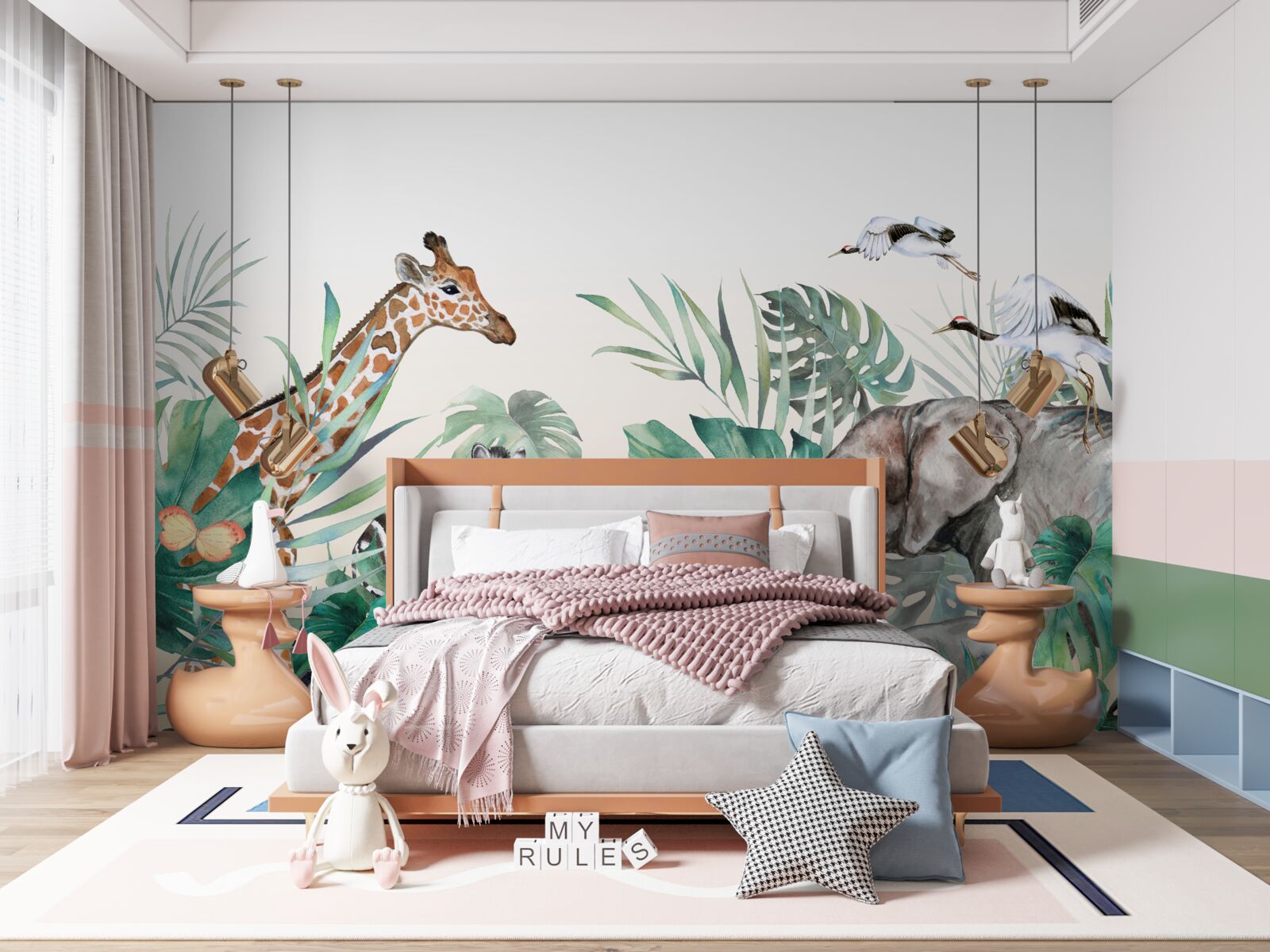 Fotobehang dieren van afrika tussen de bladeren