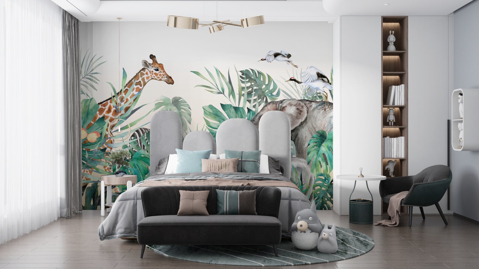 Fotobehang dieren van afrika tussen de bladeren