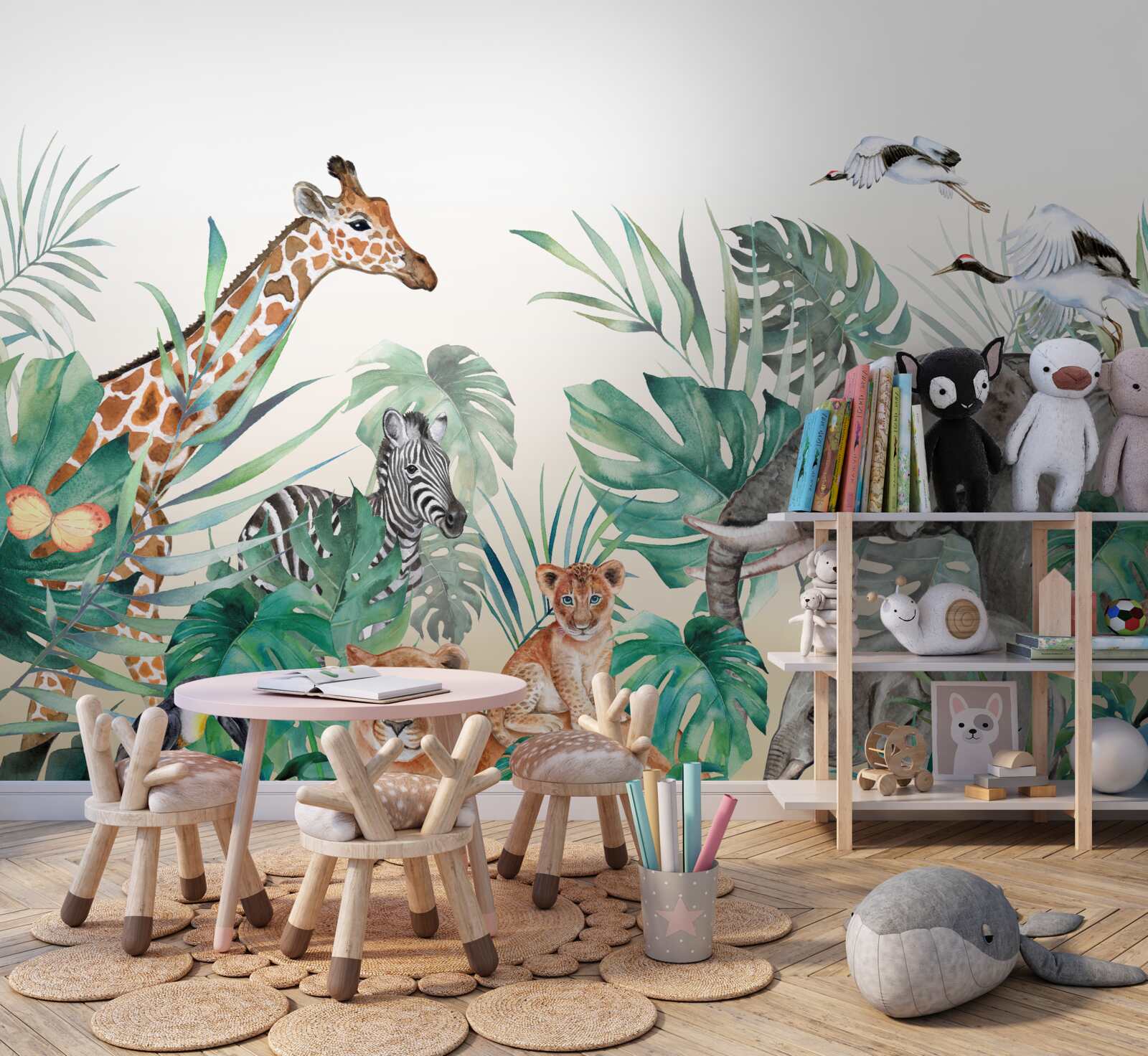 Fotobehang dieren van afrika tussen de bladeren