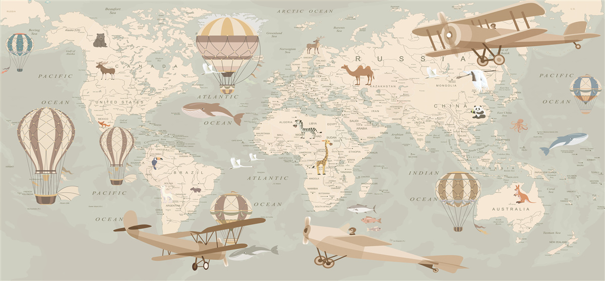 Fotobehang wereldkaart met foto's