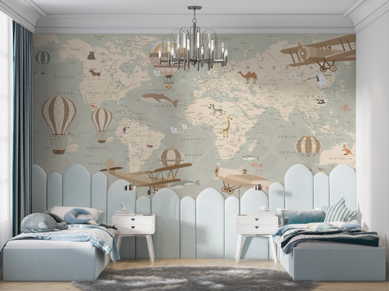 Fotobehang wereldkaart met foto's