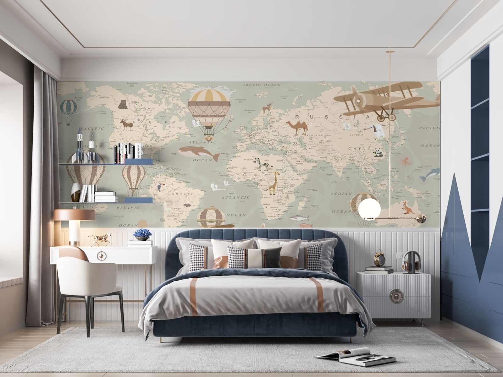 Fotobehang wereldkaart met foto's