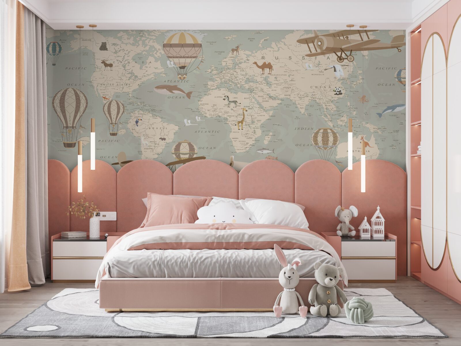 Fotobehang wereldkaart met foto's