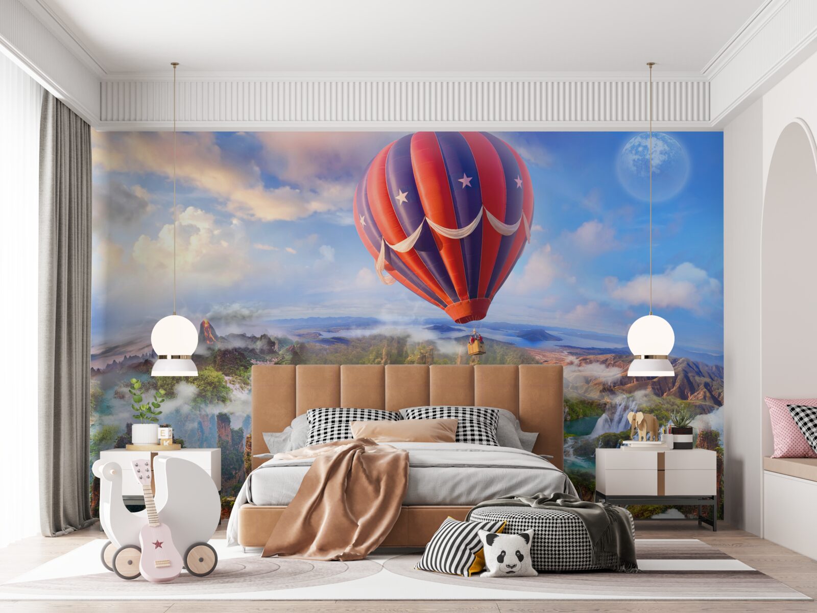 Fotobehang bal zwevend over prachtige watervallen