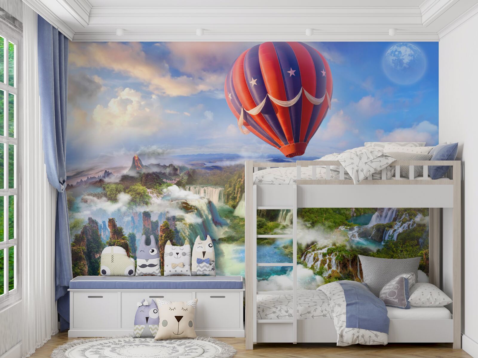 Fotobehang bal zwevend over prachtige watervallen