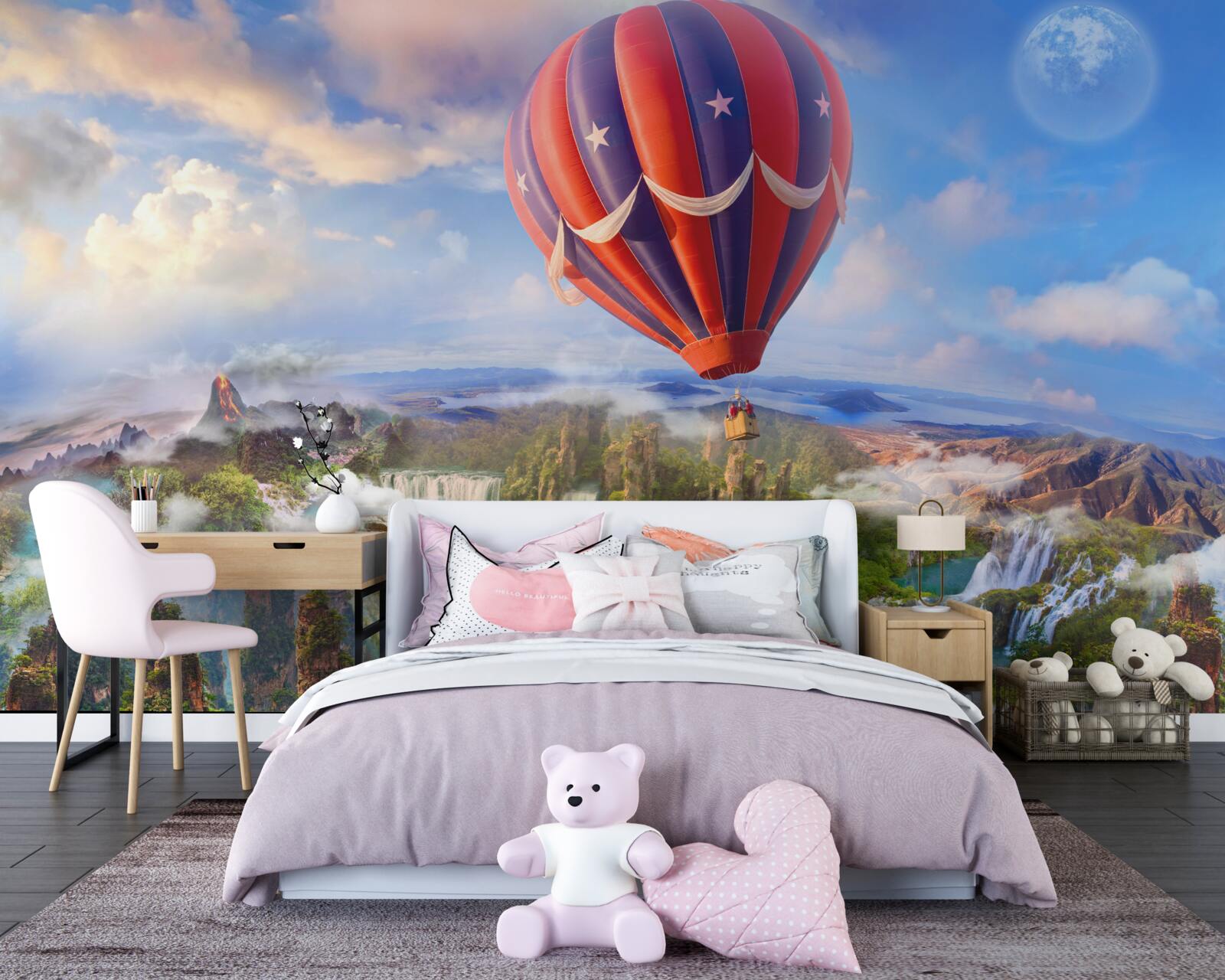 Fotobehang bal zwevend over prachtige watervallen