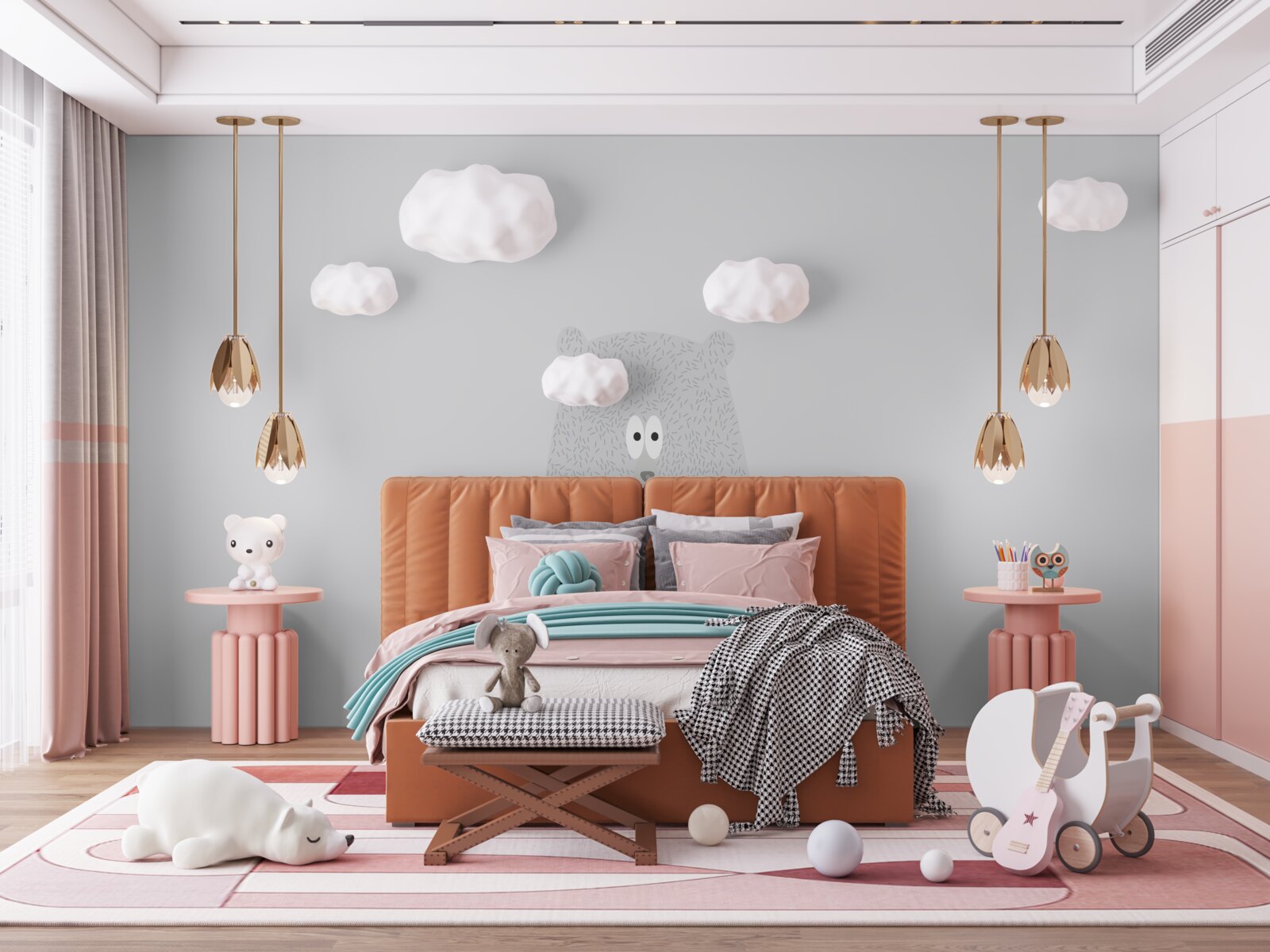 Fotobehang grijze beren op een effen grijze achtergrond