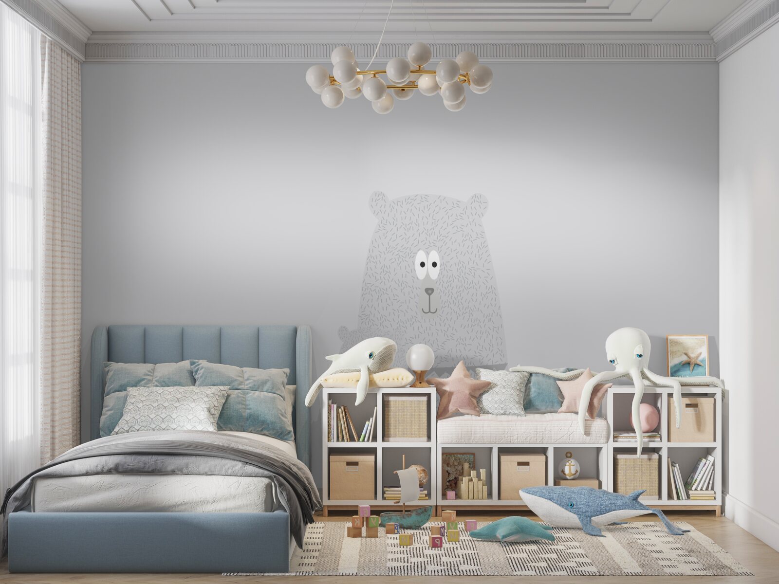 Fotobehang grijze beren op een effen grijze achtergrond