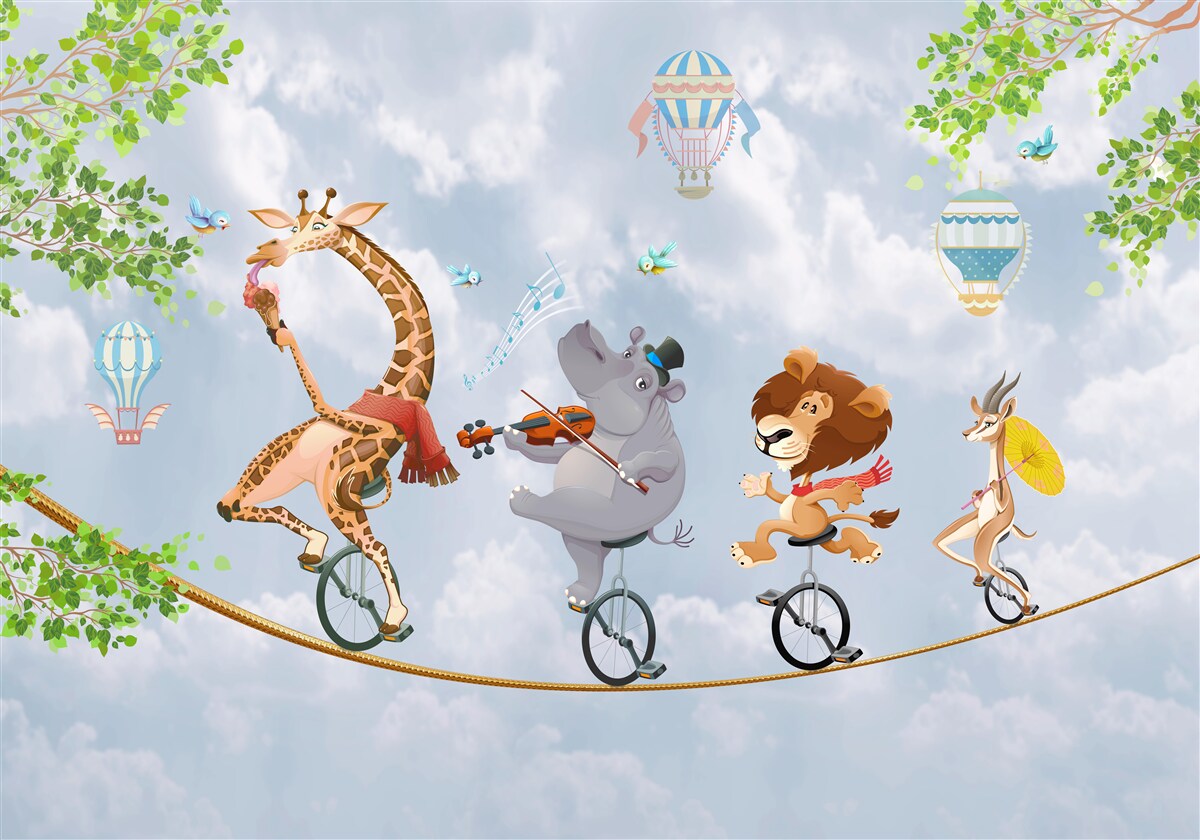 Fotobehang vrolijke dieren op een koord