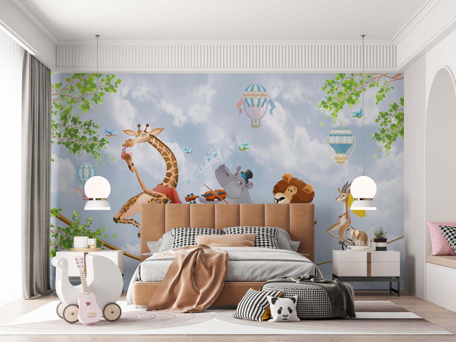 Fotobehang vrolijke dieren op een koord