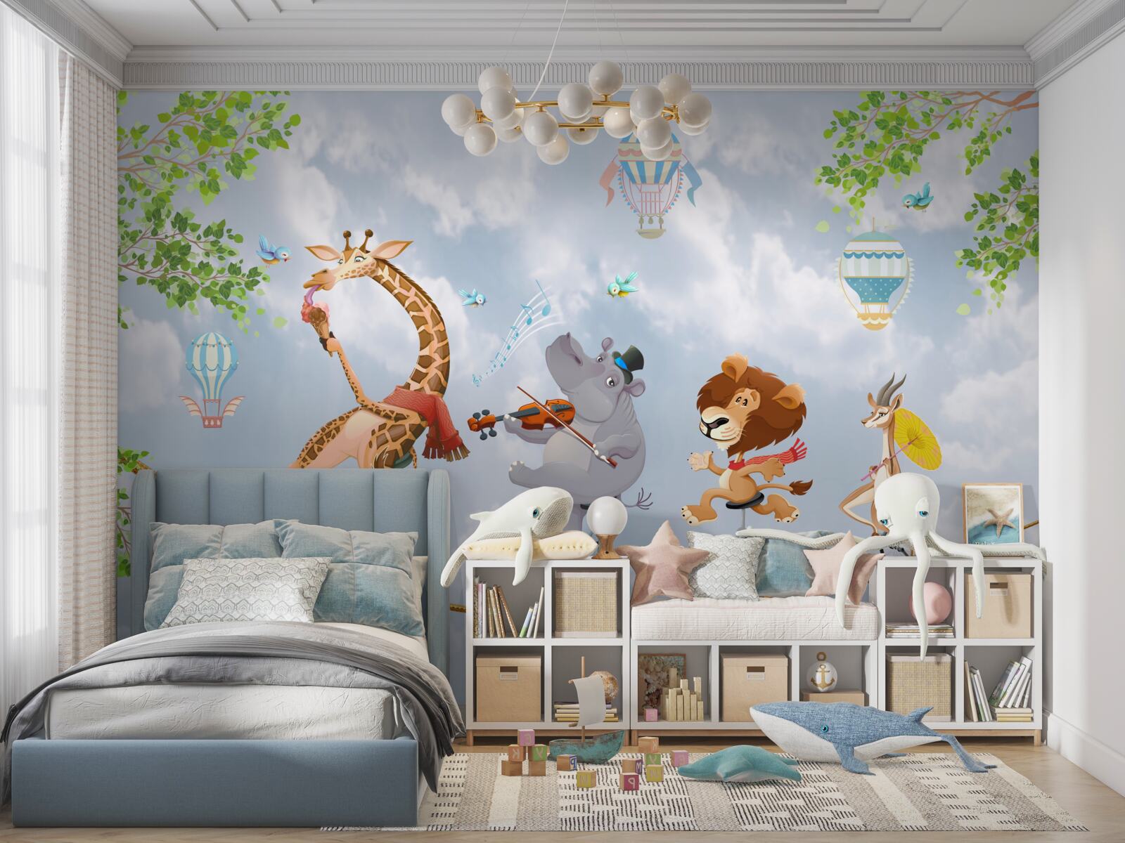 Fotobehang vrolijke dieren op een koord