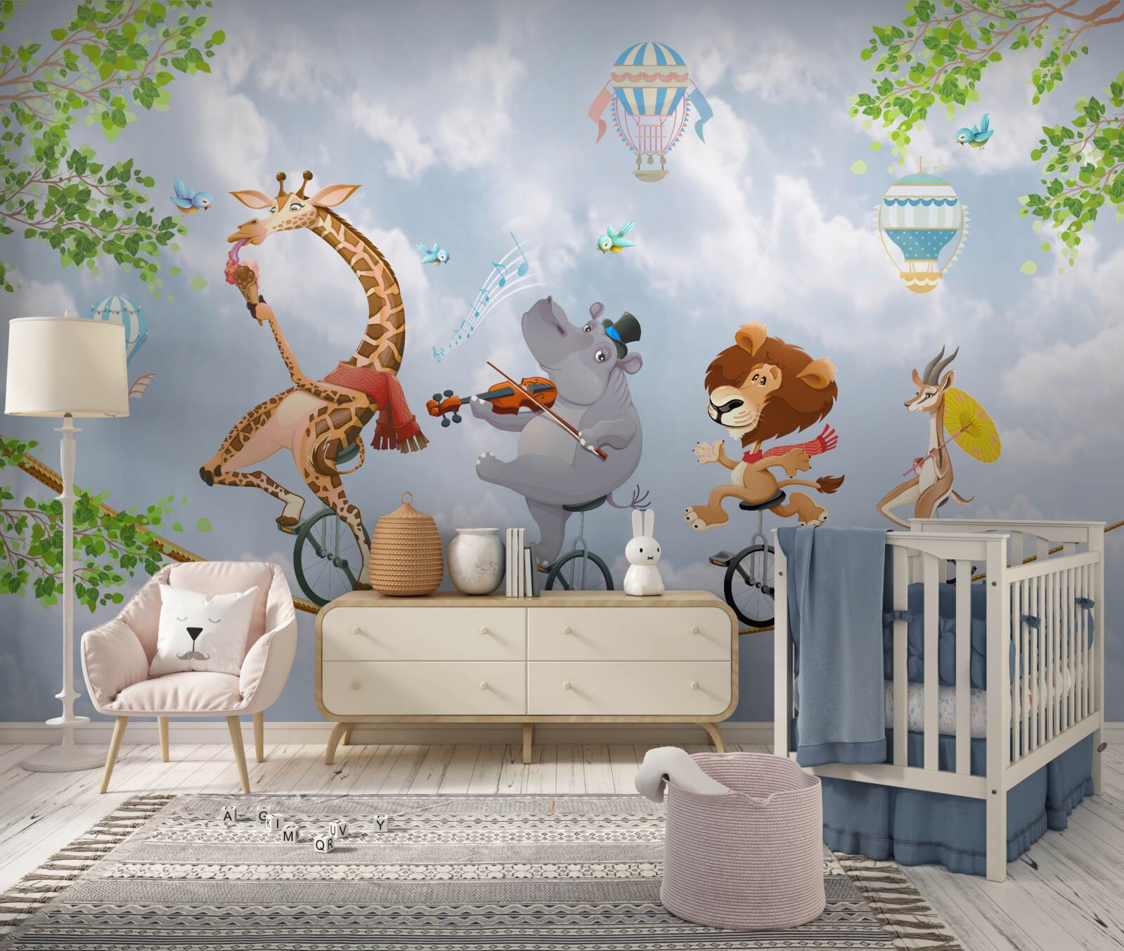 Fotobehang vrolijke dieren op een koord