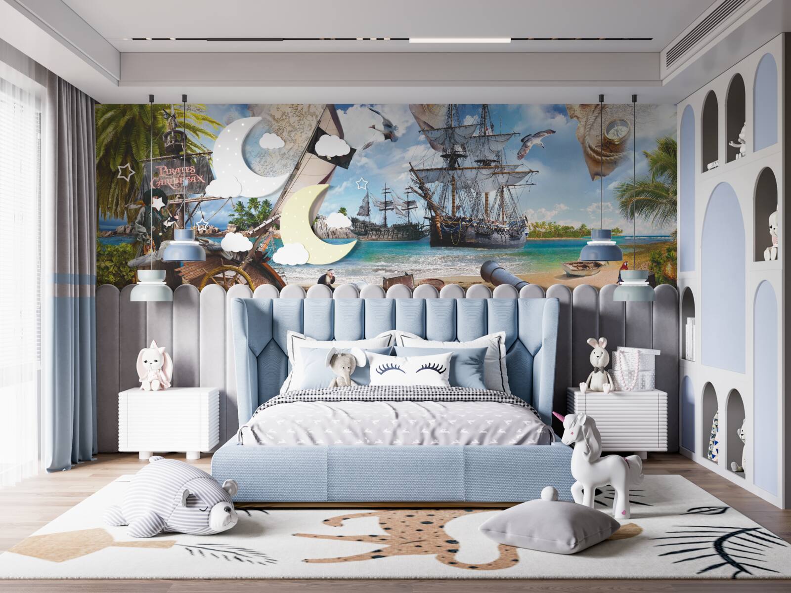 Fotobehang eiland en piratenschepen