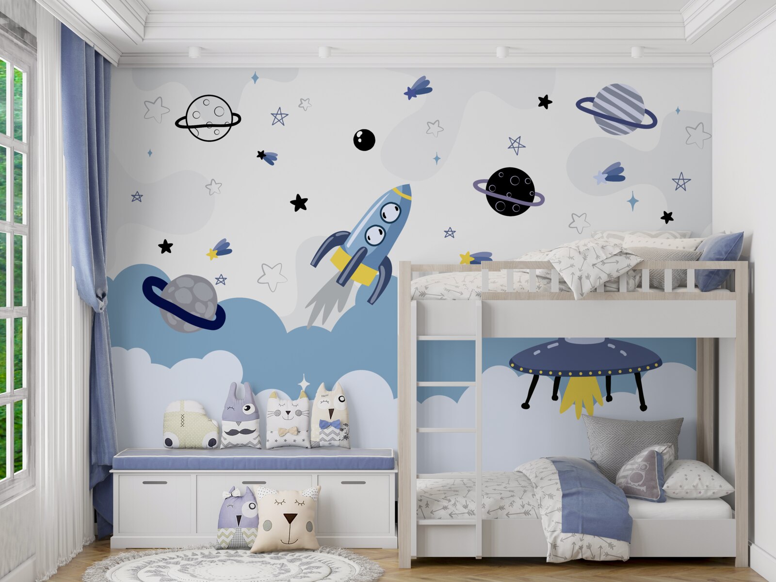 Fotobehang ruimteschepen die in de ruimte zweven