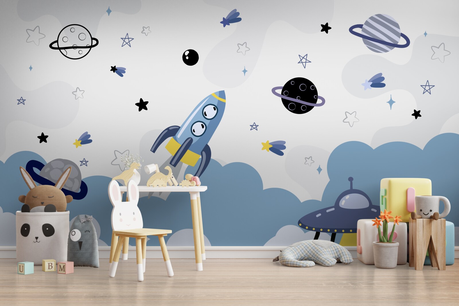 Fotobehang ruimteschepen die in de ruimte zweven