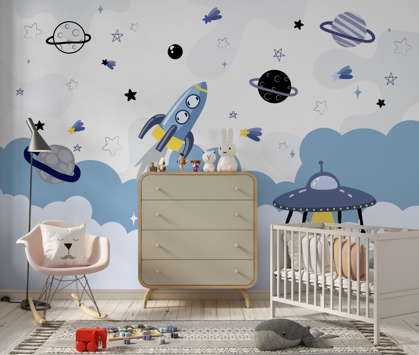 Fotobehang ruimteschepen die in de ruimte zweven