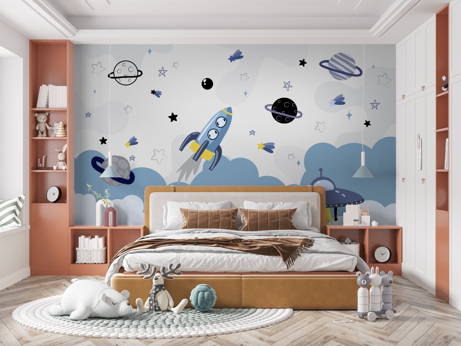 Fotobehang ruimteschepen die in de ruimte zweven