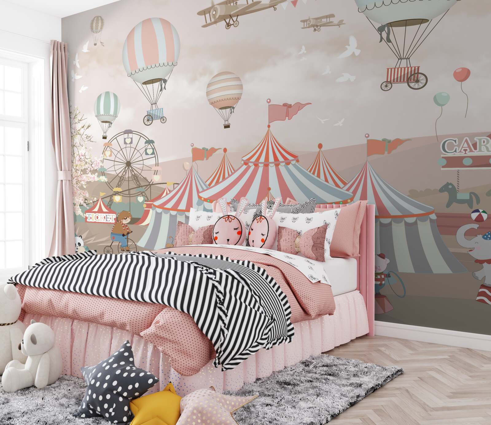 Fotobehang circus en ballen die door de lucht zweven