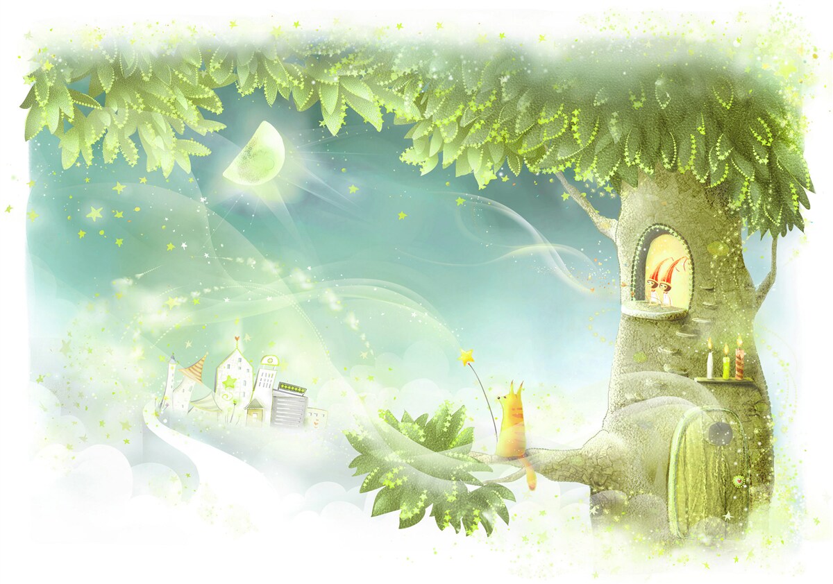 Fotobehang een magische nacht in een sprookjesbos