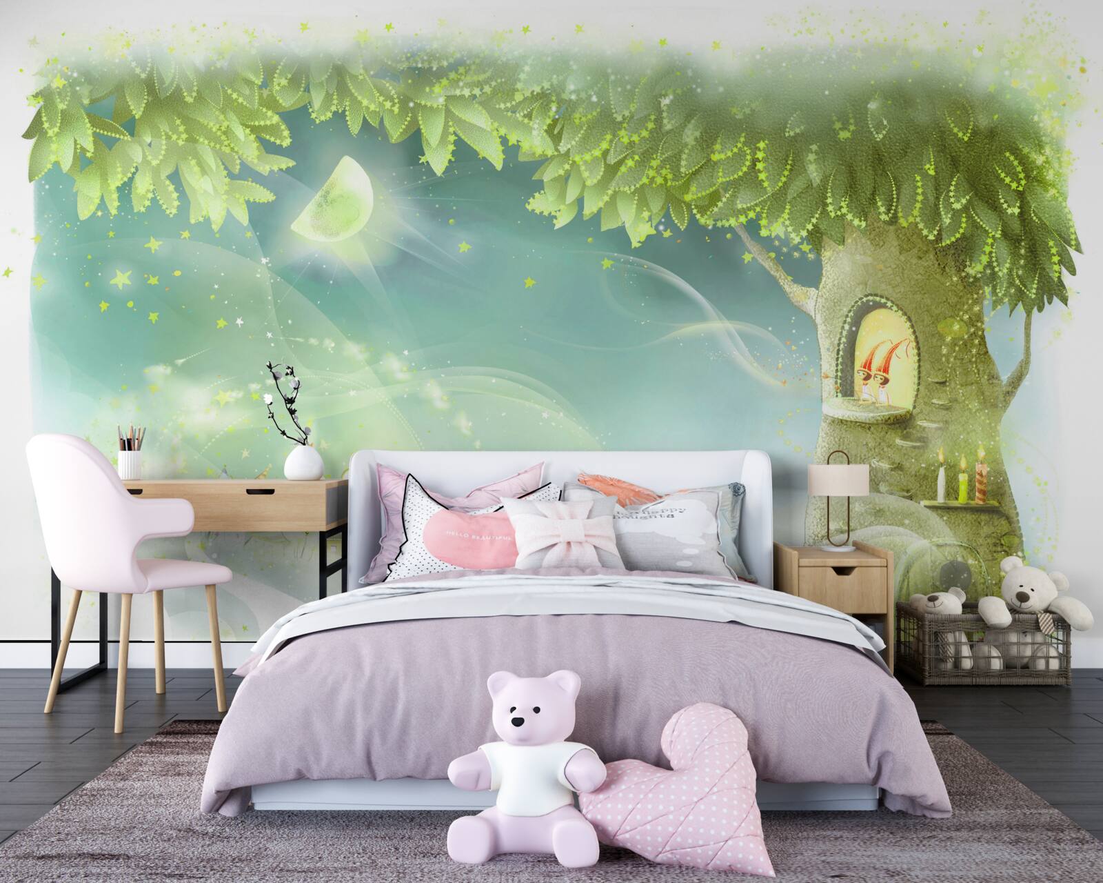 Fotobehang een magische nacht in een sprookjesbos