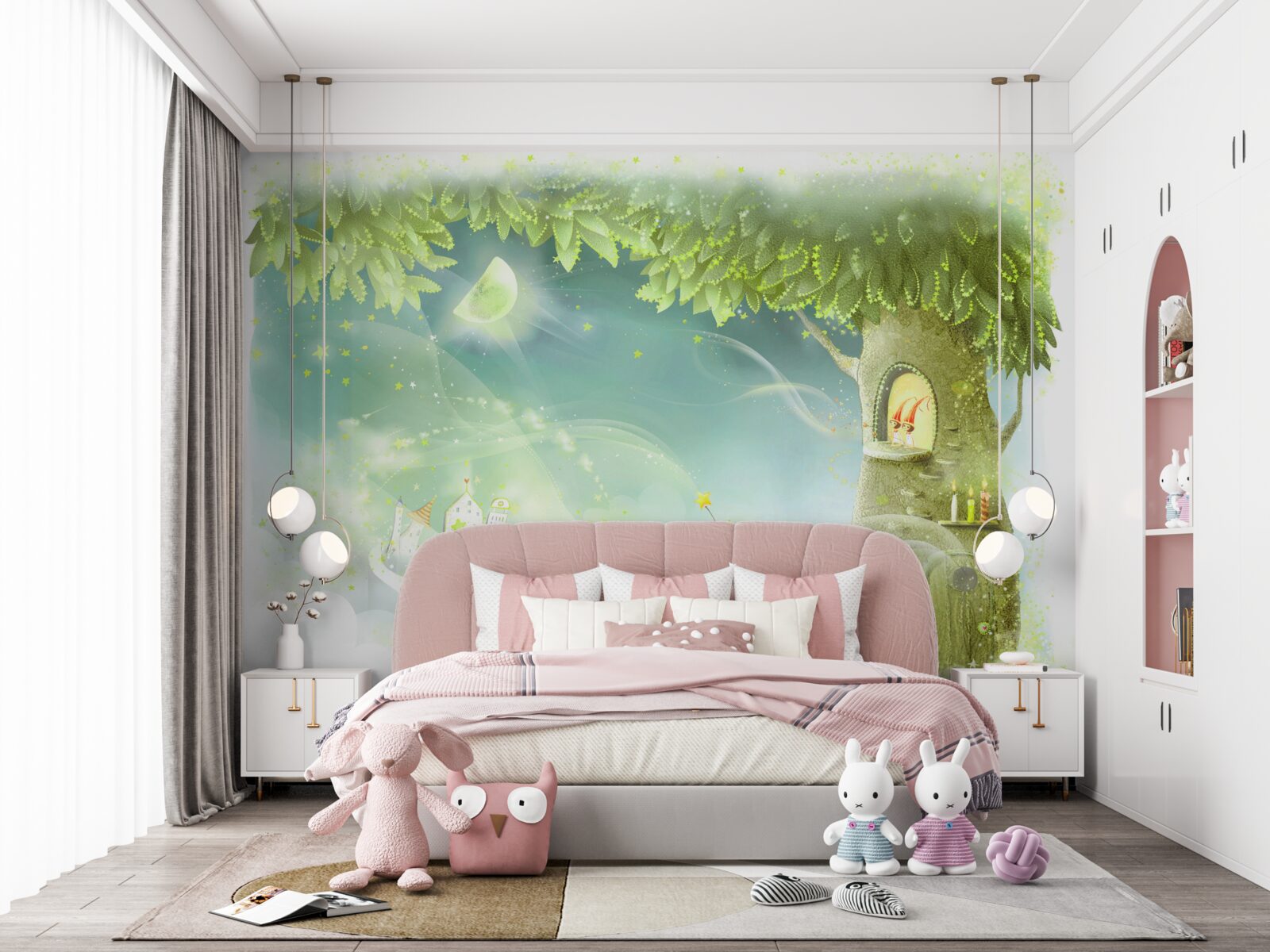 Fotobehang een magische nacht in een sprookjesbos