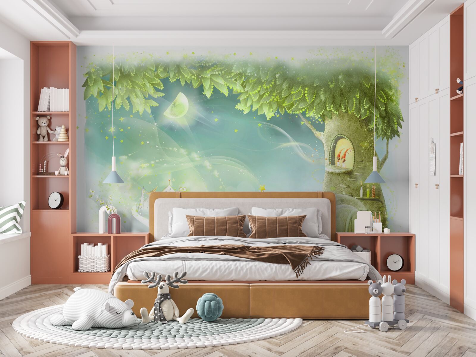 Fotobehang een magische nacht in een sprookjesbos