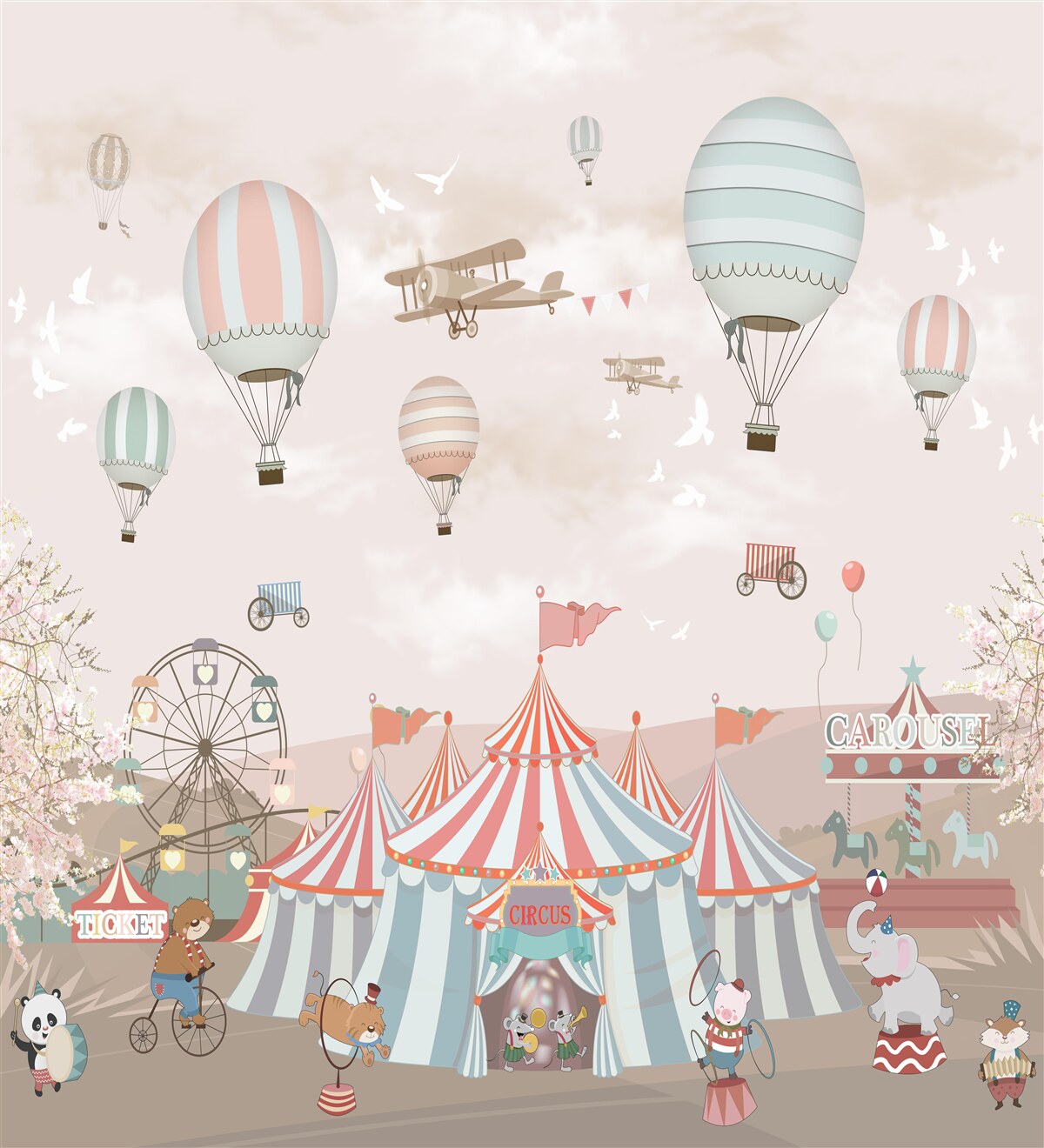 Fotobehang circus onder een wolk van ballonnen