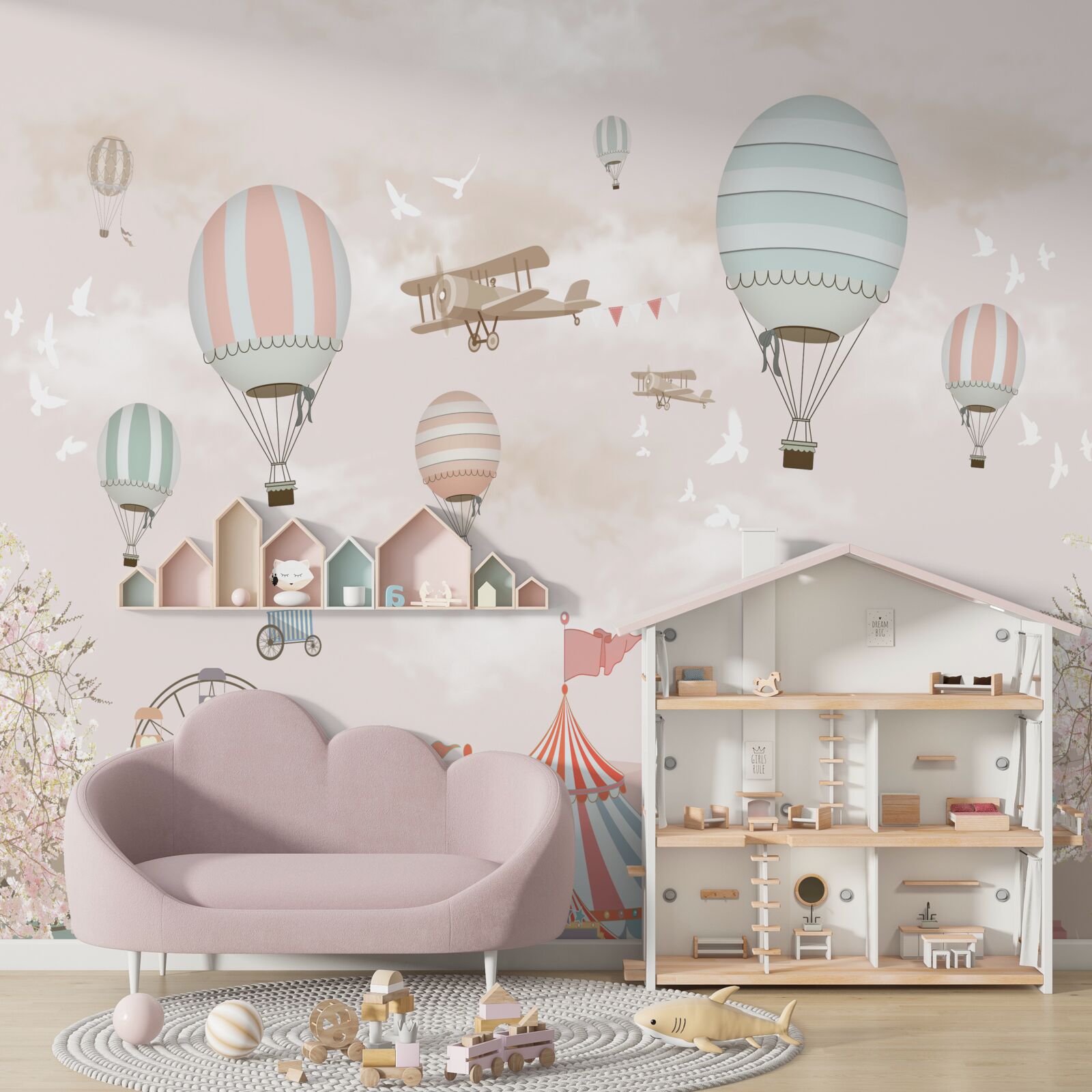 Fotobehang circus onder een wolk van ballonnen