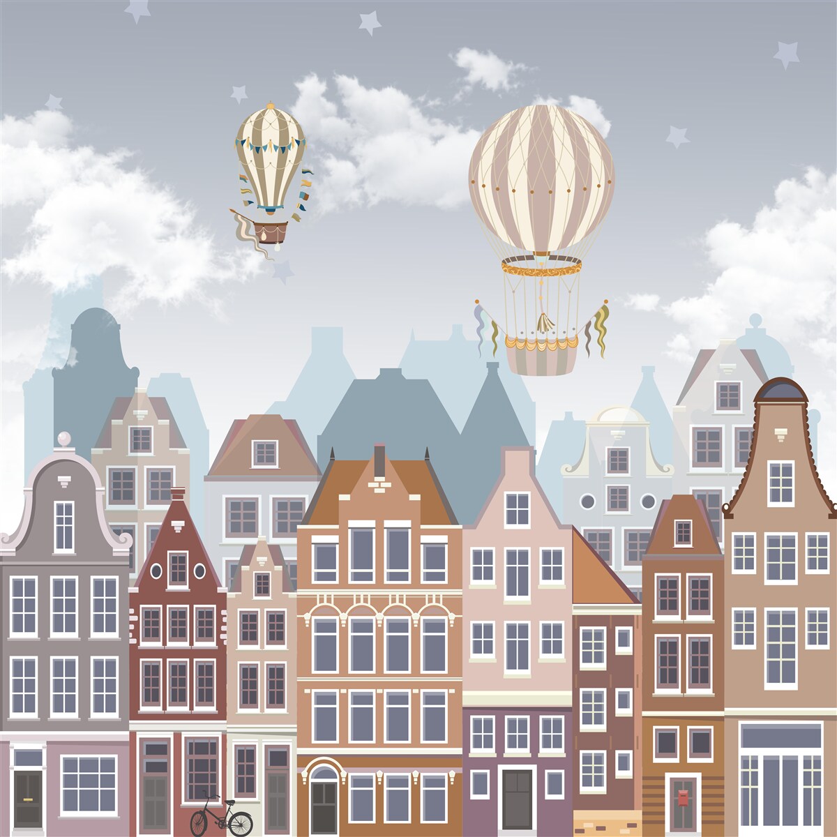 Fotobehang stad onder een deken van ballonnen