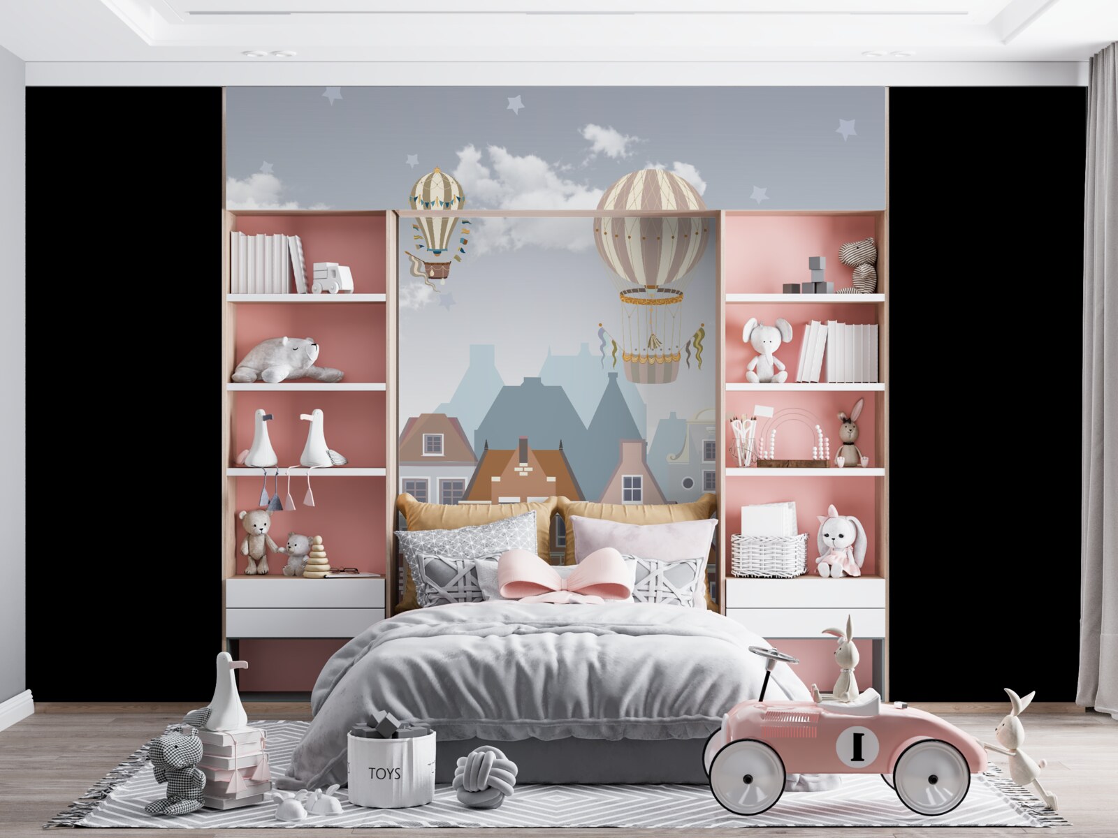 Fotobehang stad onder een deken van ballonnen