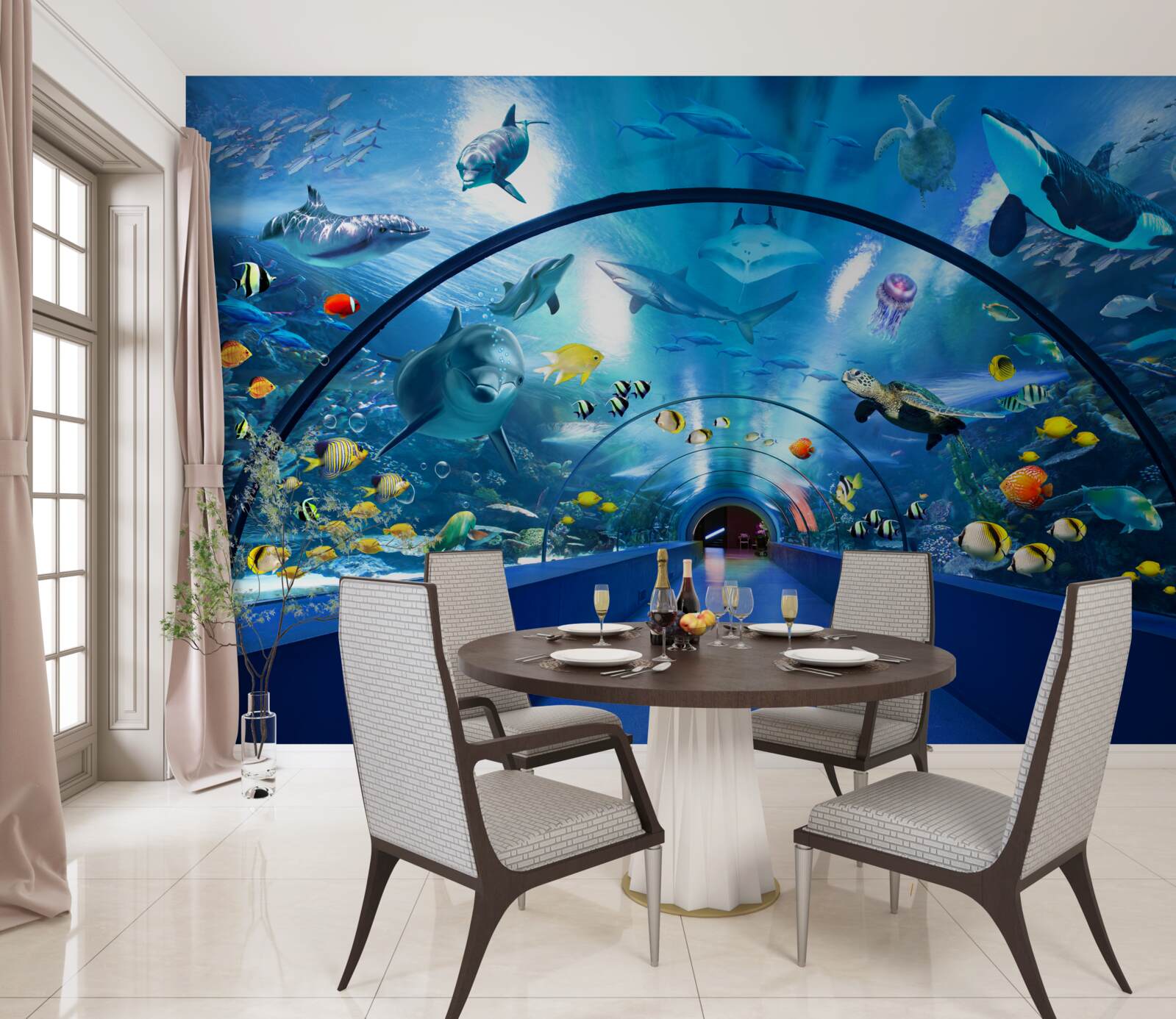 Fotobehang fascinerende aquariumtunnel